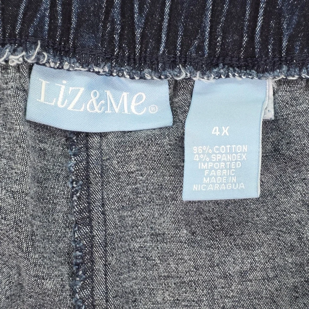 New Liz & Me Women 4X Dark Wash Stretch Denim Elastic Waist Pull On Pants 301112